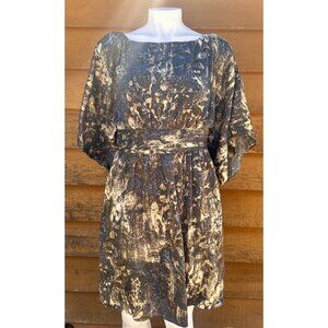 Adrianna Papell Womens Dress Size 6 Abstract Print Brown & Gold Belted Kimono Sl